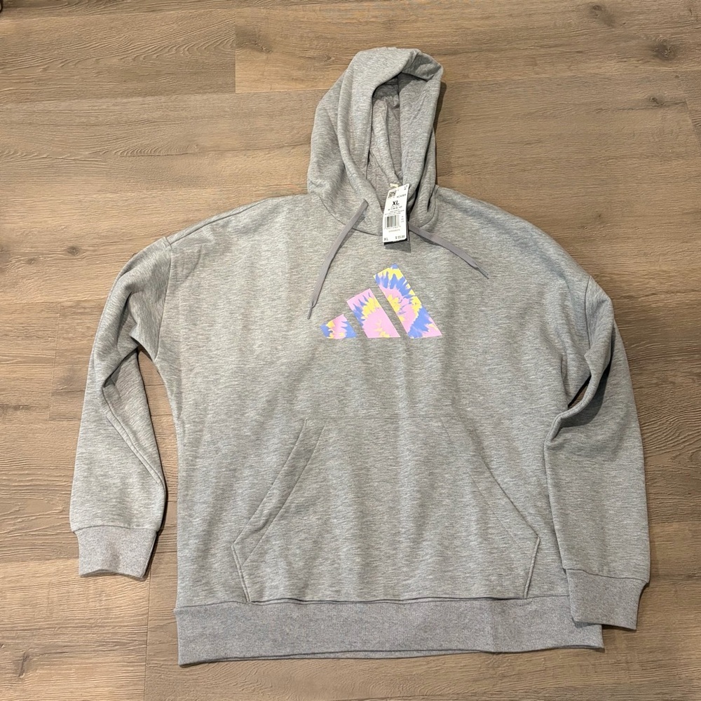 Adidas Gray Hoodie with Pastel Abstract Design